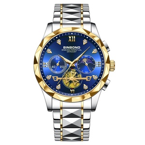 Nuevo reloj cronógrafo de lujo para hombre de 43 mm, reloj de pulsera con incrustaciones de diamantes de imitación de acero inoxidable, reloj de cuarzo luminoso resistente al agua con pantalla de 24 horas - Product Image 1