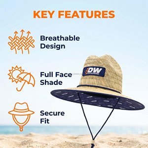 Sombrero de Paja de Salvavidas para Verano al por Mayor, con Logotipo Personalizado, Estilo Americano, para Pesca, Playa y Surf - Product Image 4