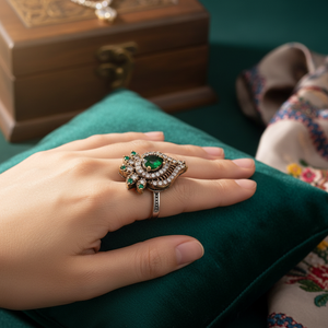 Flower Shape Ottoman Design <b>Emerald</b> with Zircon Stone Women <b>Ring</b> Wholesale Handcrafted Authentic 925 Sterling <b>Silver</b> Jewelry - Product Image 3