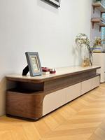Ensemble de meuble TV et table basse en bois et marbre de luxe moderne, rectangulaire, élégant, pour salon, avec tiroirs
