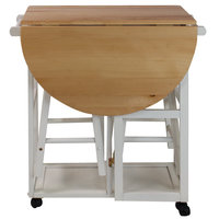 Îlot de cuisine moderne en bois durable et écologique avec 2 tabourets ronds, 2 tiroirs, chariot et bar à petit-déjeuner