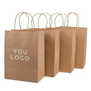 Sacs en papier kraft brun jetables avec impression de logo personnalisé pour la livraison de repas, le shopping et l'emballage de cadeaux avec poignées - Product Image 5