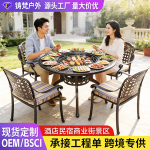 Outdoor <b>BBQ</b> <b>Table</b> Set With 4 Chairs Iron Metal Cushioned Traditional Style Antique Design <b>For</b> Patio Garden Outdoor Use - Product Image 2