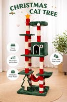 Arbre à chat en peluche sur le thème des fêtes avec poteaux à gratter en sisal naturel, tour d'escalade multi-niveaux en velours pour la maison et le salon
