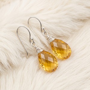 Ear enlace oem odm 925 Sterling <b>Silver</b> <b>Wire</b> Wrapped Teardrop Citrine Dangle Earrings Custom Wholesale Natural Stone Jewelry - Product Image 2