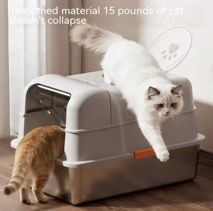 Edelstahl-Katzenklo Vollständig Geschlossene Katzentoilette Geruchsdicht Spritzwassergeschützt Quadratisches Design 96L Kapazität Umweltfreundlich - Product Image 1