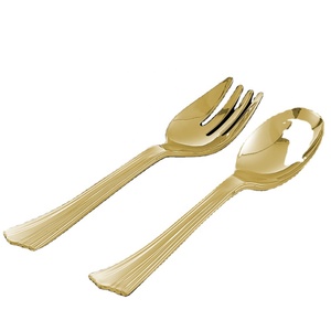 Chất lượng cao thân thiện với môi dùng một lần Flatware Set Trung Quốc PS Vàng dao kéo dài xử lý ưa thích cứng nhựa lớn ngã ba và muỗng - Product Image 1