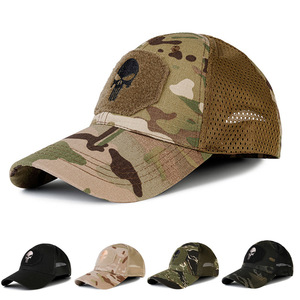 Summer Mesh Baseball Cap Men's Camouflage Duckbill Hat Breathable Outdoor Hiking Sun Protection Cap With Skull Patch - Product Image 1