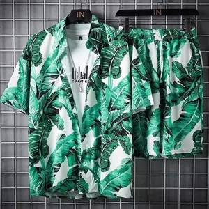 비치 의류 2 종 세트 빠른 건조 하와이안 셔츠와 반바지 세트 남성 패션 의류 인쇄 캐주얼 의상 여름 세트 남성