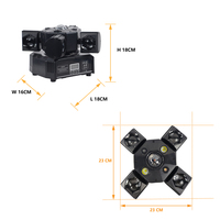 Jisheng Mini 4 en 1 Projecteur LED à tête mobile DMX512 avec 4 bras, faisceau, boule, stroboscope et laser, avec variateur d'intensité et support de suspension pour DJ, discothèque et soirée