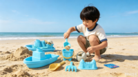 Ensemble de jouets de plage colorés avec seau, pelle, moules et outils à sable pour les jeux en plein air et les loisirs estivaux des enfants