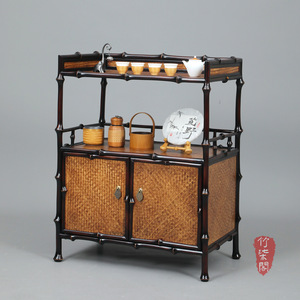 Bamboo Ming Style Tea <b>Sideboard</b> Chinese Antique <b>Storage</b> Cabinet With Woven Panels For Tea Set Display And Organization - Product Image 5