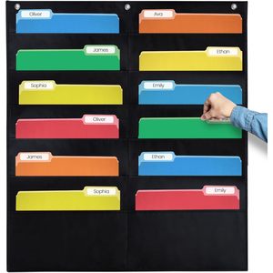 12 Pocket <b>File</b> Chart Black 14x55 Wall Hanging <b>Organizer</b> for Office School Use - Product Image 3