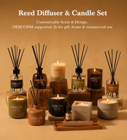 Ensemble diffuseur de parfum à bâtonnets et bougie parfumée à mèche unique Aikun Black Glass Woody Fragrance avec Oud et Cèdre, coffret cadeau, étiquette personnalisée, OEM direct