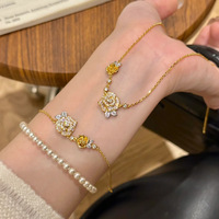 Kalung Bunga Mawar Berlapis Emas 18K dari Kuningan LUOYUNE Sophisticated Ins dengan Zirkon Berkilau, Set Floral untuk Pembelian Grosir di Toko Shopify