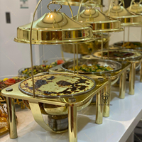 Chauffe-plats de luxe en acier inoxydable pour buffet, présentoir à couverts, plaque de présentation plaquée or, fournitures pour hôtels et restaurants