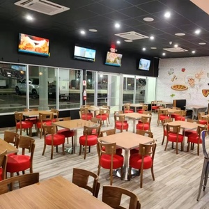 Đồ Nội Thất Bảng Màu Đỏ PU Pad Và Ghế Mì Ống Bánh Pizza Thức Ăn Nhanh Nhà Hàng Bàn Ăn Tiêu Chuẩn Ghế Bằng Gỗ Hiện Đại K/D - Product Image 2