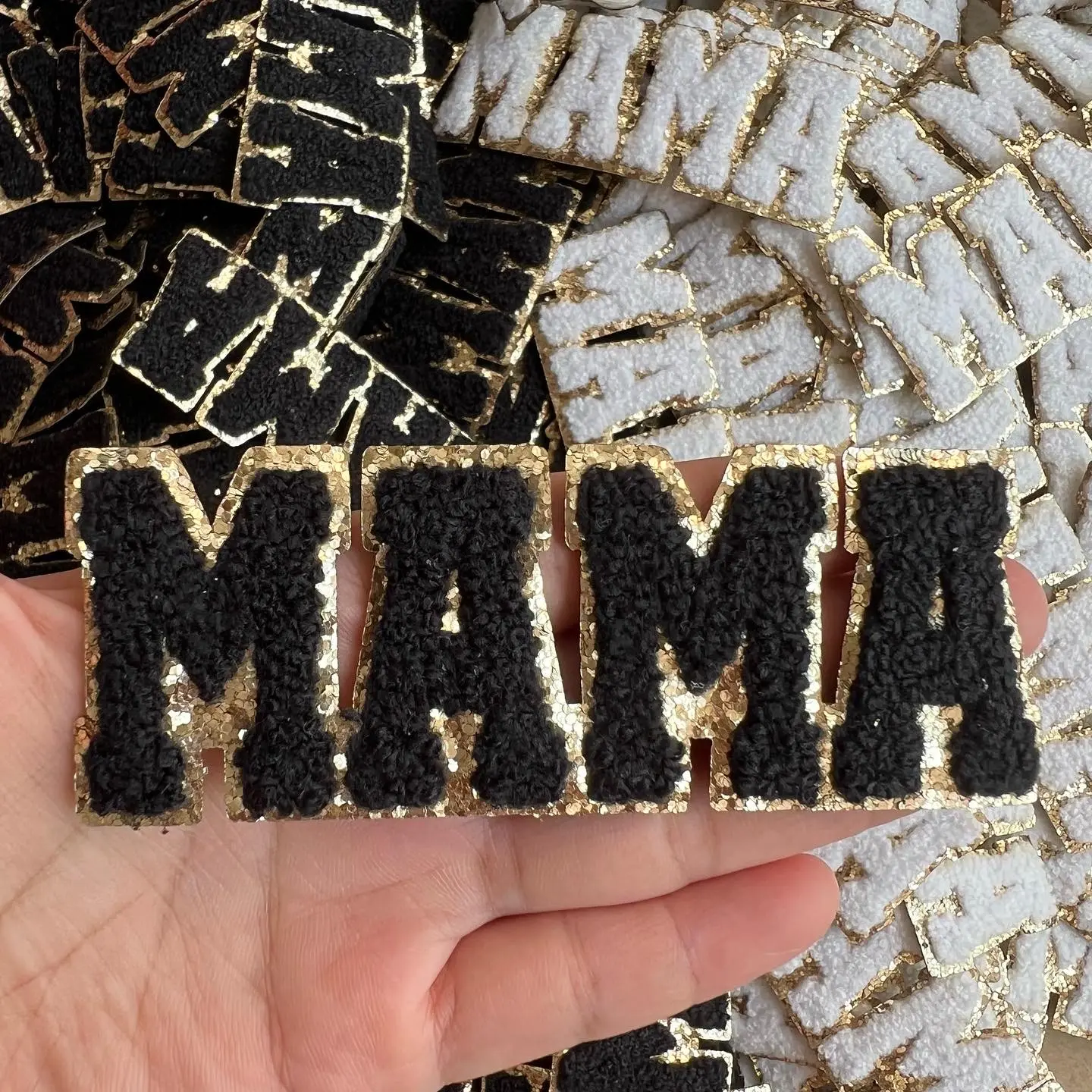 Hot Sale Patches MAMA Chenille Black And White Iron On Patch For Hat