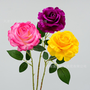 Rose artificielle en velours Dongchen Arts Crafts, tige unique, rose, polyester, pour la Saint-Valentin, les mariages et la décoration - Product Image 2