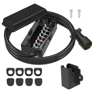 7 Way 8 Feet Trailer Cord Kit, Include Plug Holder and Trailer Connector Cable Wiring Harness with Waterproof Junction Box