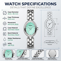 Montre élégante pour femme avec cadran ovale minimaliste, acier inoxydable 316L plaqué PVD, montre-bracelet à quartz tendance, service de personnalisation de logo OEM ODM