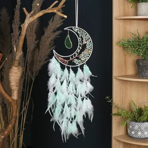 Pietra di cristallo naturale campanello del vento acchiappasogni decorazione per la casa luna di cristallo ornamenti albero vita Dream Catcher regalo per la ragazza