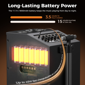W-KING K22 Büyük Güçlü Taşınabilir Hoparlör, 5.4 PA Hoparlör için Ayrılabilir Kolon, Kablolu Mikrofon, 300-500W Çıkış Gücü, Karaoke için Ekran - Product Image 6