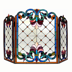 Factory Directly Supply Stained glass 3pcs <b>Folding</b> Victorian Fireplace <b>Screen</b> 110*70CM Size - Product Image 4