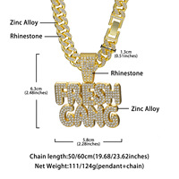 Pendentif Alphabet Iced FRESH GANG pour Hommes, entièrement serti de diamants, en alliage d'acier inoxydable, avec chaîne cubaine, style Hip Hop, cadeau pour rappeurs