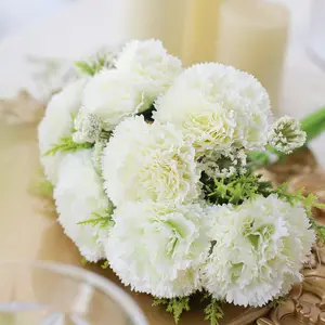 Yopin-2065 White Silk Carnation 7 Heads Artificial Carnation Flower Bouquet