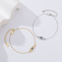Bracelet classique en argent sterling 925 avec yeux bleus, bijoux en zircon, bracelets yeux plaqués or 18 carats pour femmes