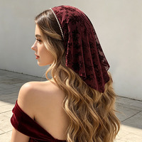 Serre-tête en tissu floqué rose bordeaux avec perles, style gothique sombre, accessoires pour cheveux pour séance photo d'Halloween, vente en gros