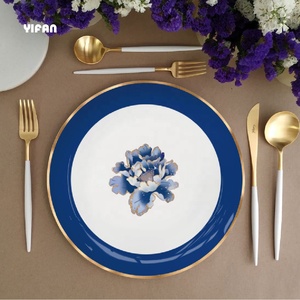 YIFAN Fine Country Style Vintage Floral Bone China Dinner Sets Elegant Blue Flower <b>Ceramic</b> Charger <b>Plates</b> for Wedding Decoration - Product Image 3