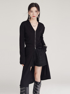 Un <span class=keywords><strong>Cardigan</strong></span> maglione di media lunghezza di Design di nicchia stile pigro da donna <span class=keywords><strong>con</strong></span> scollo A V A maniche lunghe avvolto in maglia A cerniera abito Slim Fit - Product Image 3