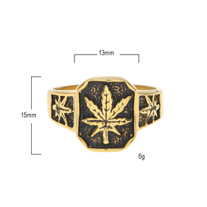 Los hombres anillo de acero inoxidable Hip hop Punk estilo oro Color negro aceite de hoja de arce de hierba de la joyería de los anillos de tamaño 8/<span class=keywords><strong>9</strong></span>/10/11/12 - Product Image 6