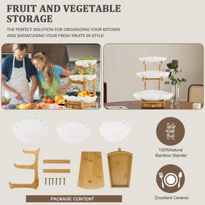 Frutero de Bambú de 3 Niveles para Encimera de Cocina con Cajón, Soporte para Tazones, Platos de Servir Premium para Postres y Aperitivos - Product Image 2