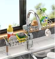 Vente chaude personnalisable ménage salle de bain cuisine étagère de rangement organisateur en acier inoxydable évier vidange robinet porte-éponge