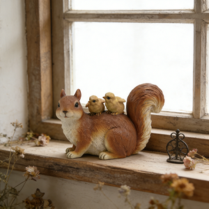 Figurine réaliste d'écureuil en résine avec des oisillons, statue d'animal mignonne pour la décoration de <span class=keywords><strong>jardin</strong></span>, d'étagère ou de bibliothèque, sculpture naturelle d'extérieur - Product Image 2