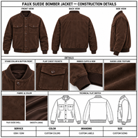 Blouson Bomber en Daim Personnalisé pour Homme, OEM ODM, Marron, Façon Daim, Boutons sur le Devant, Poches à Rabat, Veste Décontractée Vintage