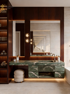YUSHI Élégant lavabo flottant en marbre vert italien, évier en pierre naturelle minimaliste pour la décoration intérieure contemporaine - Product Image 3