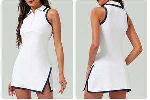 Polo de golf respirant à fermeture éclair sur le devant, de haute qualité, sans manches, avec short intégré, vêtements de sport respirants pour la course à pied - Product Image 4