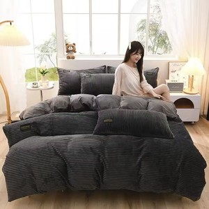 Bán Buôn Tùy Chỉnh 4Pcs Flannel Duvet Bìa Tấm Ga Giường Thiết Lập Thiết Kế Rắn Mùa Đông Dày Chăn Bộ Đồ Giường Vua/Nữ Hoàng Gấp Khâu - Product Image 5