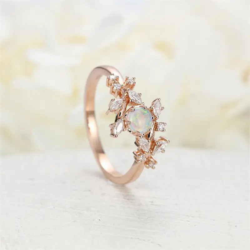 Nhẫn Lá Pha Lê Đá Opal Lửa VRIUA Cho Nữ Quà Tặng Hợp Thời Trang Nhẫn Đính Hôn/Nhẫn Cưới Trang Sức Nữ