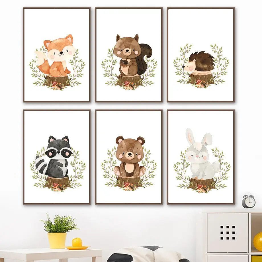 Schattige Dieren Kinderkamer Decoratie Canvas Schilderij Groothandel Aangepaste Home Decor Muurkunst Posters Canvas