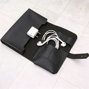 Stocked Premium PU Leather Electronic Organizer Pouch, Portable Travel Cable <b>Charger</b> & Earphone Storage Bag - Product Image 1