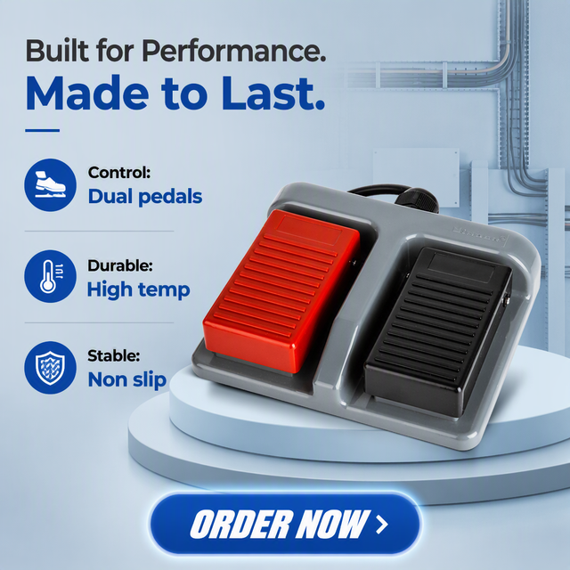 Heavy-Duty Double Pedal Foot Switch - Industrial Momentary Controller for Forging, Textile, and Metalworking Machinery