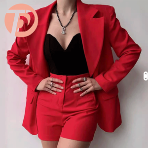 Spring Autumn Fashion Notched Collar <strong>Blazer</strong> Top &amp; Slim Bodycon Shorts <strong>Outfit</strong> Commute Elegant Solid Two Piece Women Suit Set - Product Image 1