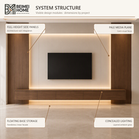 Meuble TV mural intégré moderne et minimaliste en bois massif, unité de rangement flottante en noyer chaud pour villa, OEM
