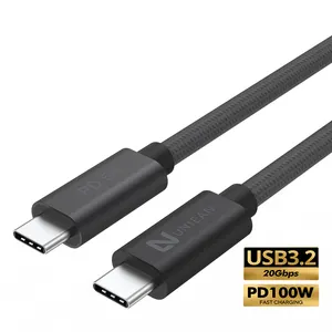 Cabo USB C tipo C PD100w para carregamento rápido de laptop, cabo de transferência de dados e áudio USB3.2 20 Gbps 4K, carregador rápido