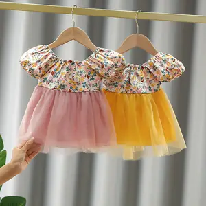 Nouvelle robe en gaze à manches courtes sans manches, 2021, nœud papillon, vêtements pour la nouvelle fille